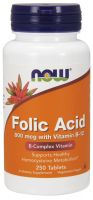 NOW Supplements Folic Acid 800 mcg with Vitamin B-12 - 250 Tablets