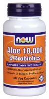 NOW Supplements Aloe 10,000 & Probiotics - 60 Veg Capsules